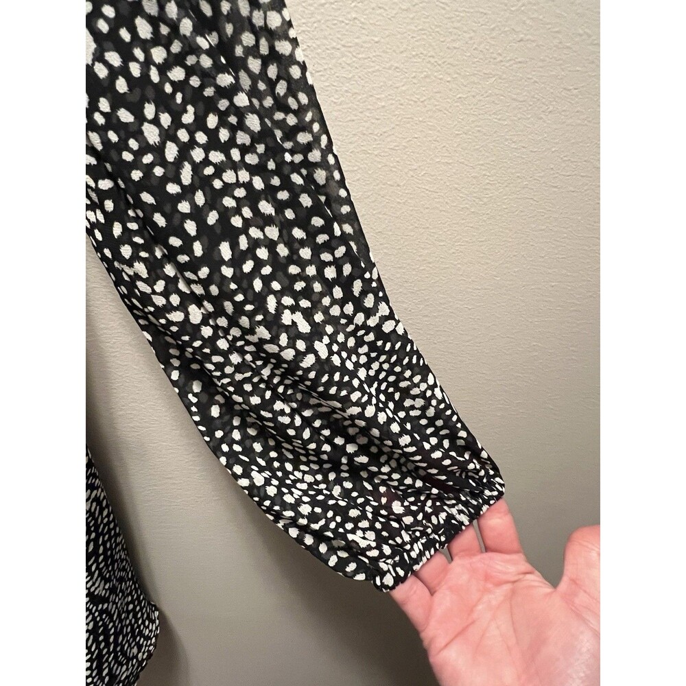 Zara Dress Black White Polka Dot Chiffon Long Sleeve Mini Button Up Size S New - Picture 5 of 11